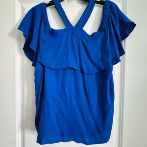 Skies Are Blue Vibrant Blue Off-Shoulder Blouse